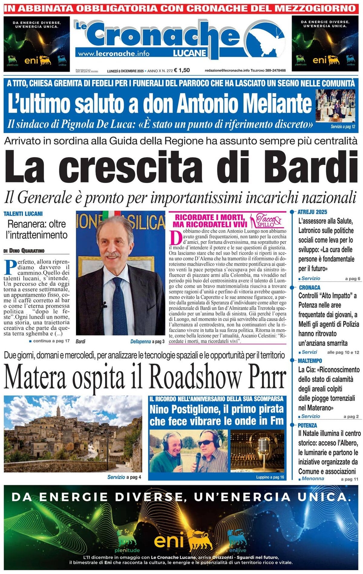 Prima Pagina Le Cronache Lucane 08/12/2025