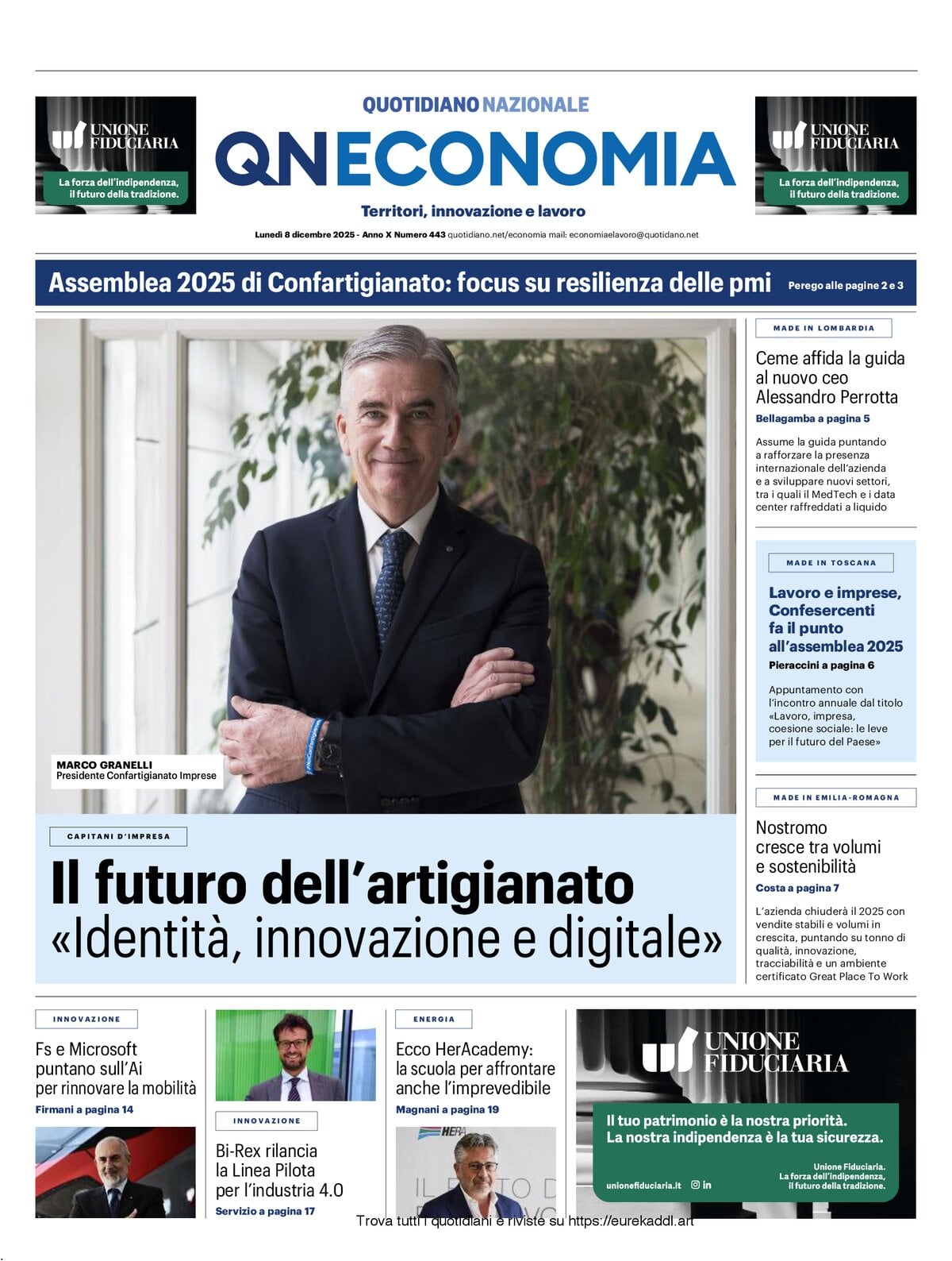 Copertina QN Economia 08/12/2025