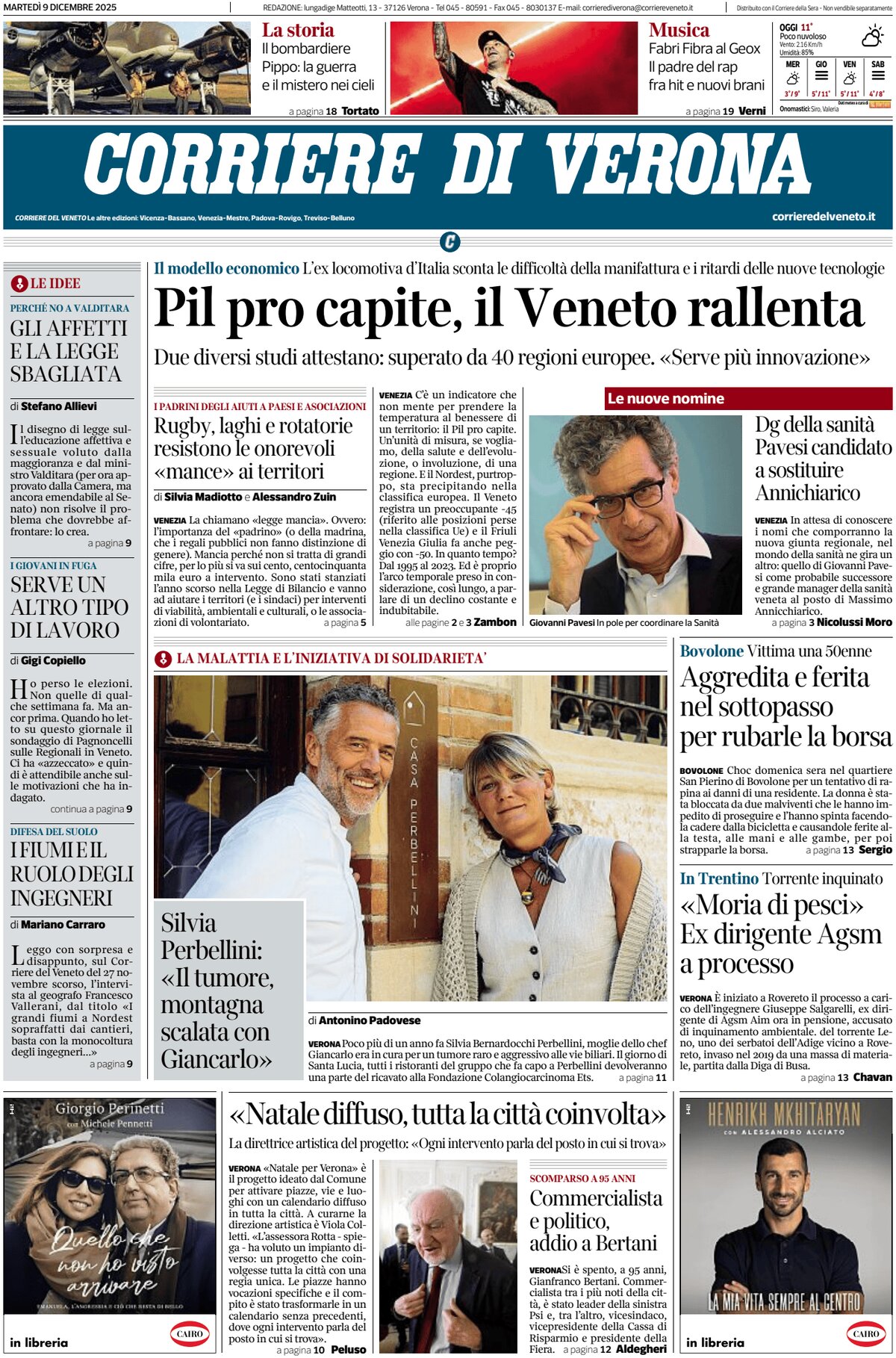 Prima Pagina Corriere di Verona 09/12/2025