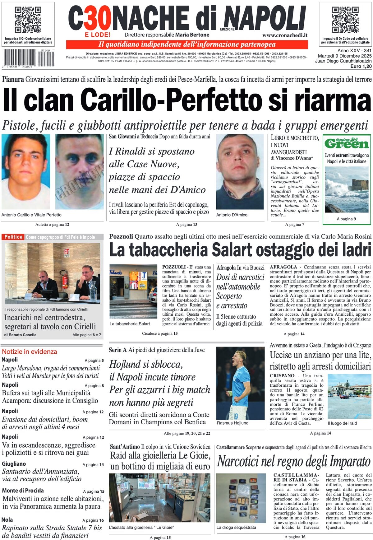 Prima Pagina Cronache di Napoli 09/12/2025
