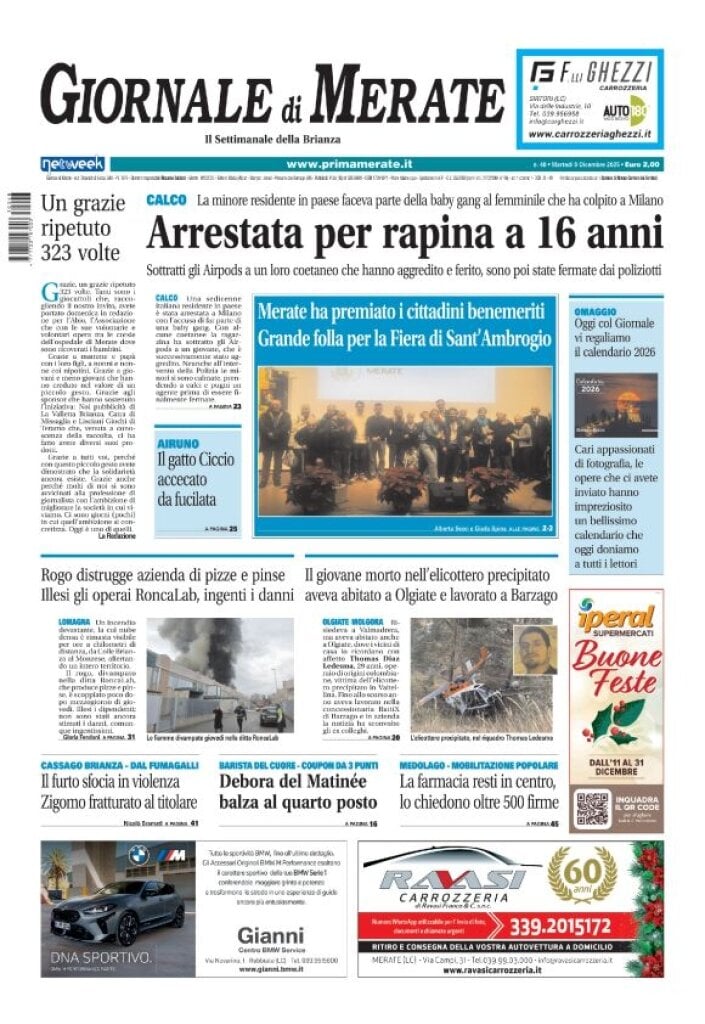 Copertina Giornale di Merate 09/12/2025