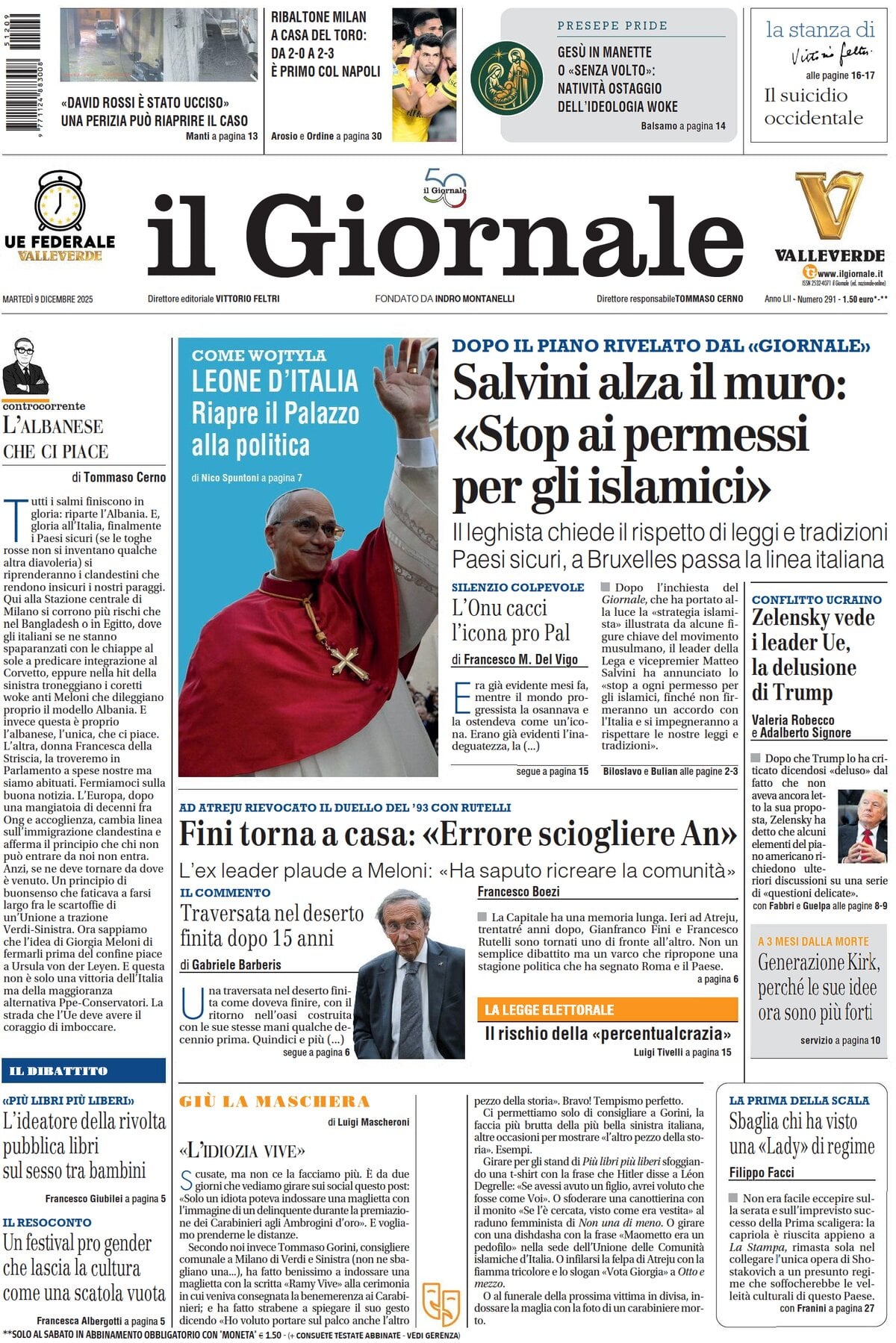 Prima Pagina Il Giornale 09/12/2025