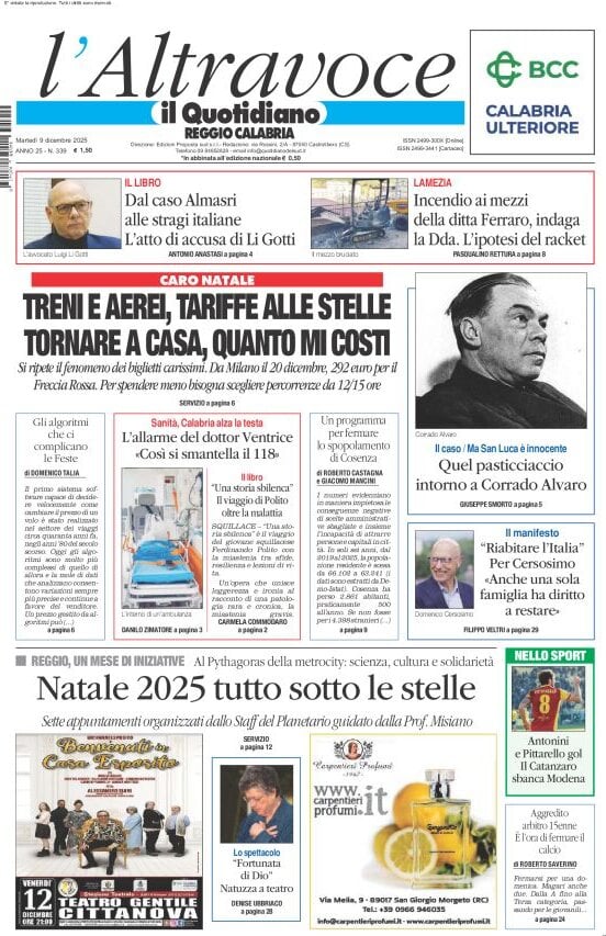 Prima Pagina Il Quotidiano del Sud (Reggio Calabria) 09/12/2025