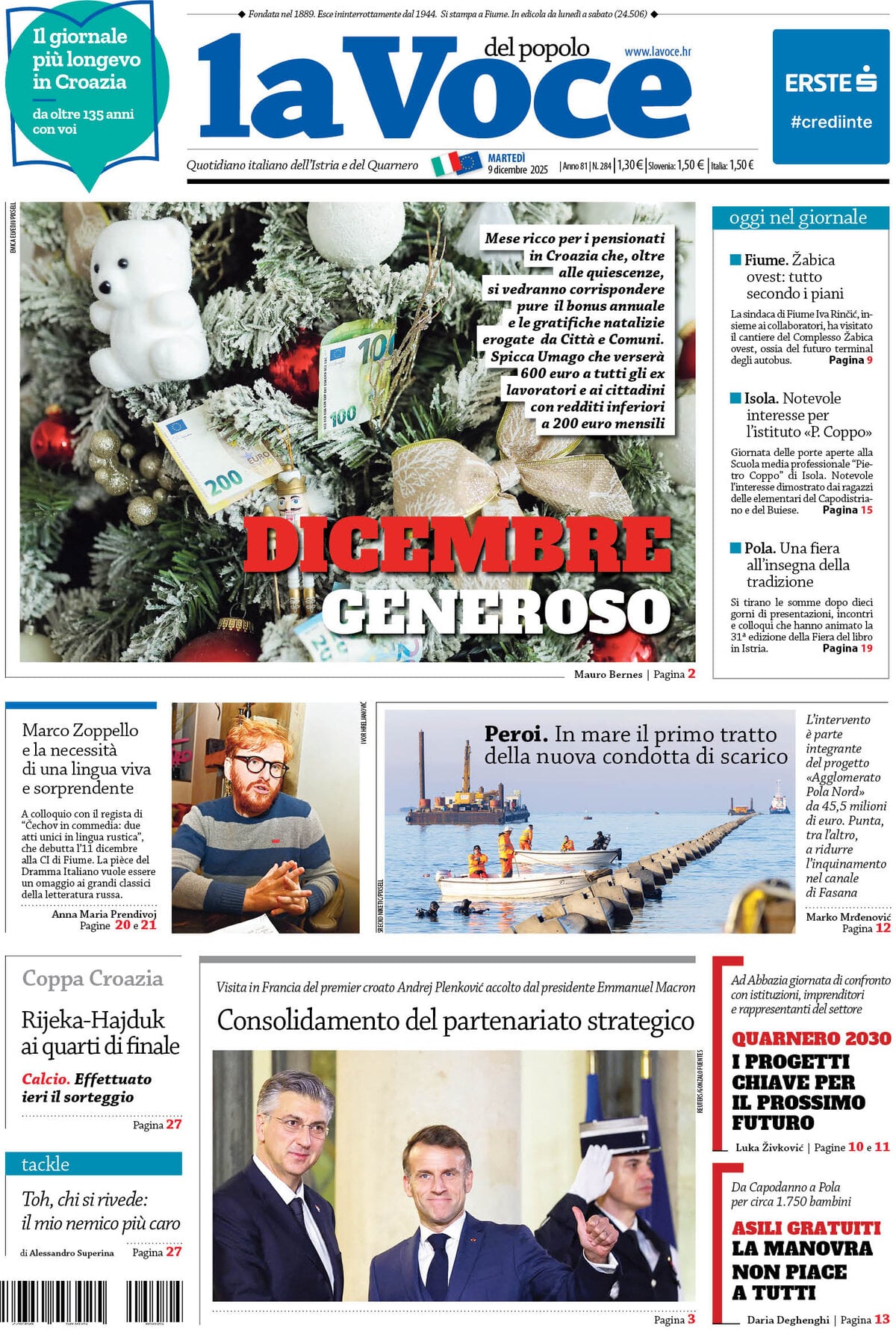 Prima Pagina La Voce del popolo 09/12/2025