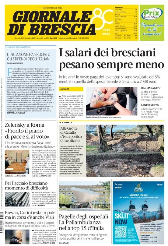 Prima Pagina Giornale di Brescia 10/12/2025