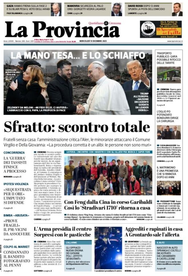 Prima Pagina La Provincia di Cremona 10/12/2025