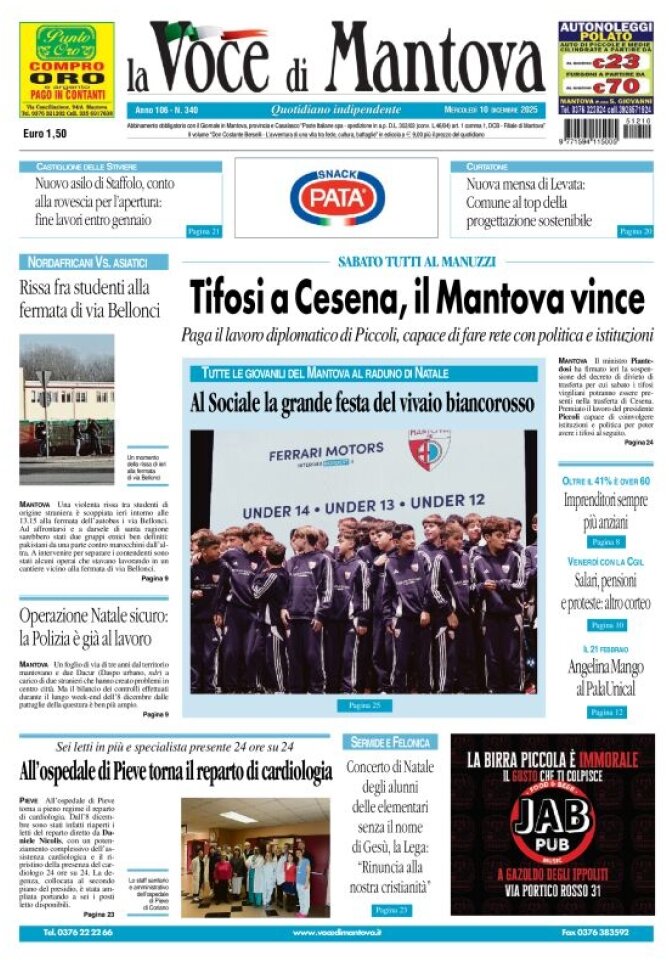 Prima Pagina La Voce di Mantova 10/12/2025