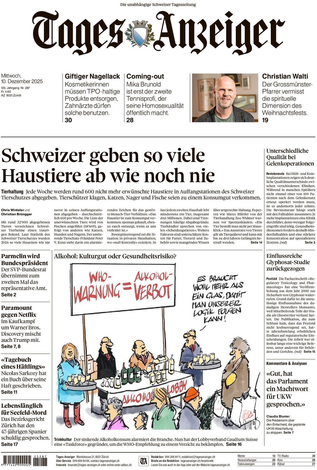 Prima Pagina Tages-Anzeiger (Tagi TA) 10/12/2025