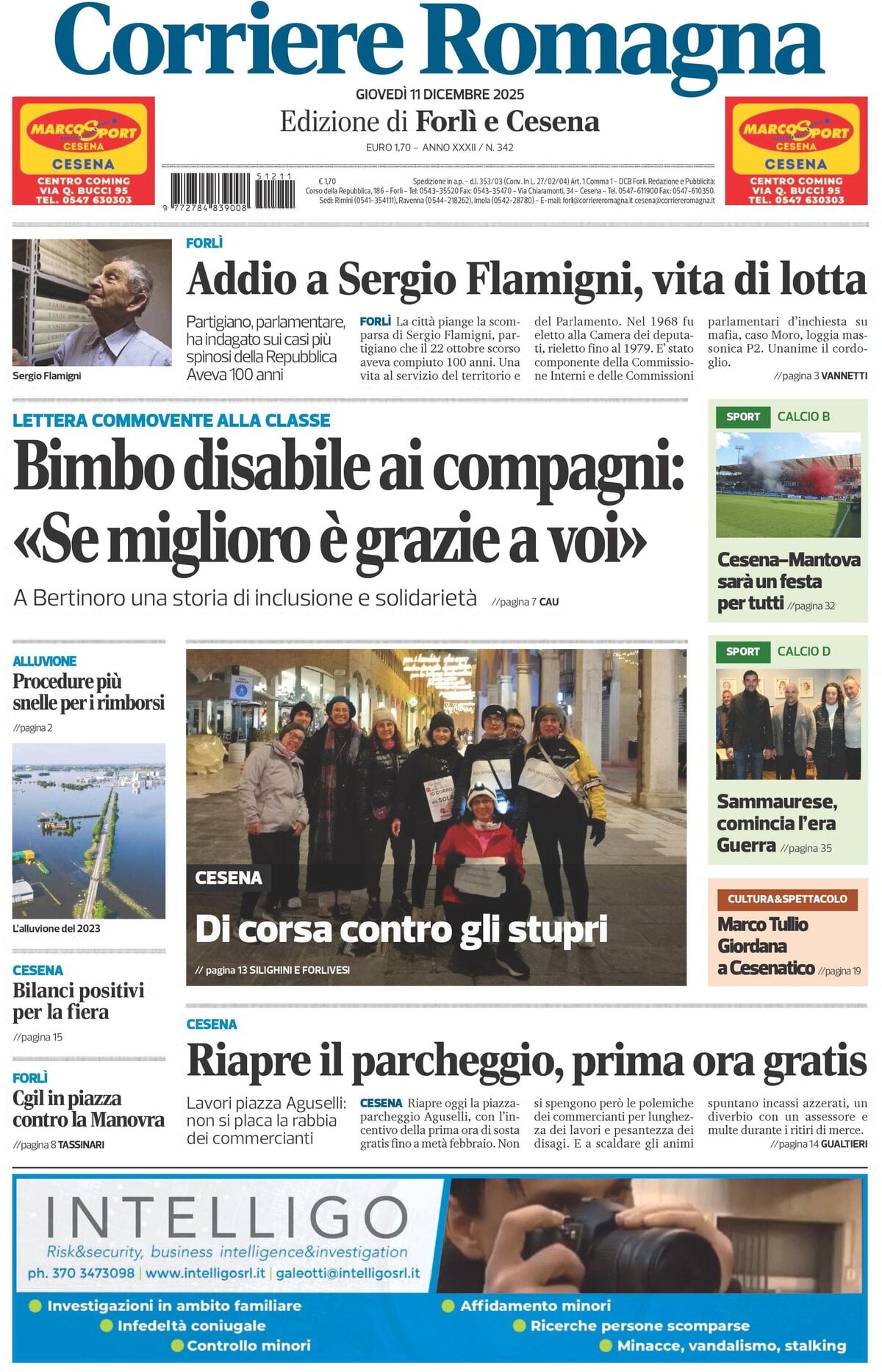 Prima Pagina Corriere Romagna (Forlì e Cesena) 11/12/2025