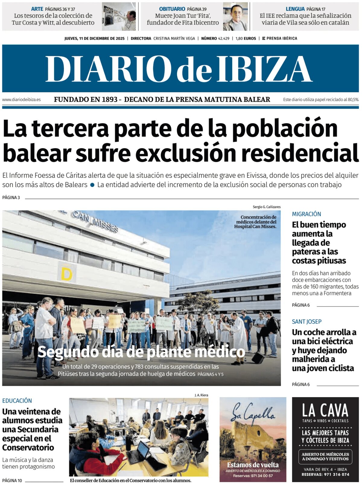 Prima Pagina Diario de Ibiza 11/12/2025