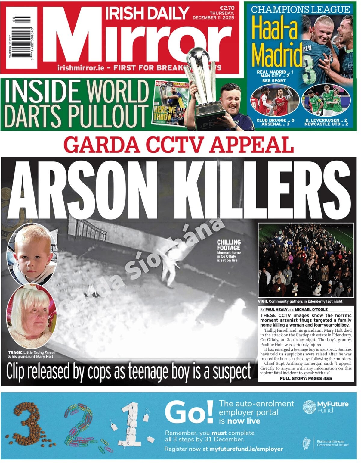Prima Pagina Irish Daily Mirror 11/12/2025