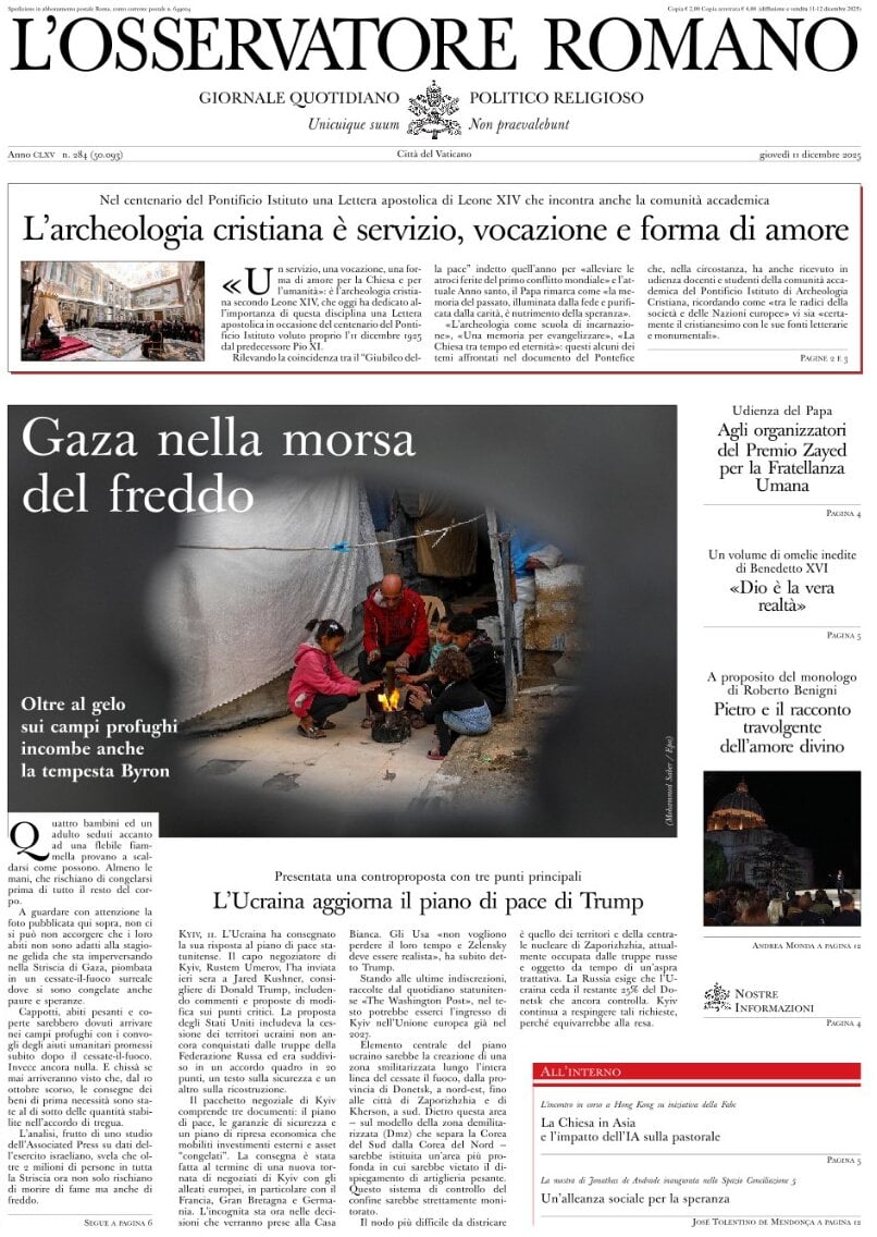 Prima Pagina L'Osservatore Romano 11/12/2025