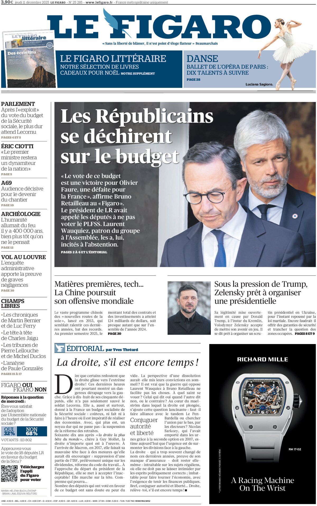 Prima Pagina Le Figaro 11/12/2025