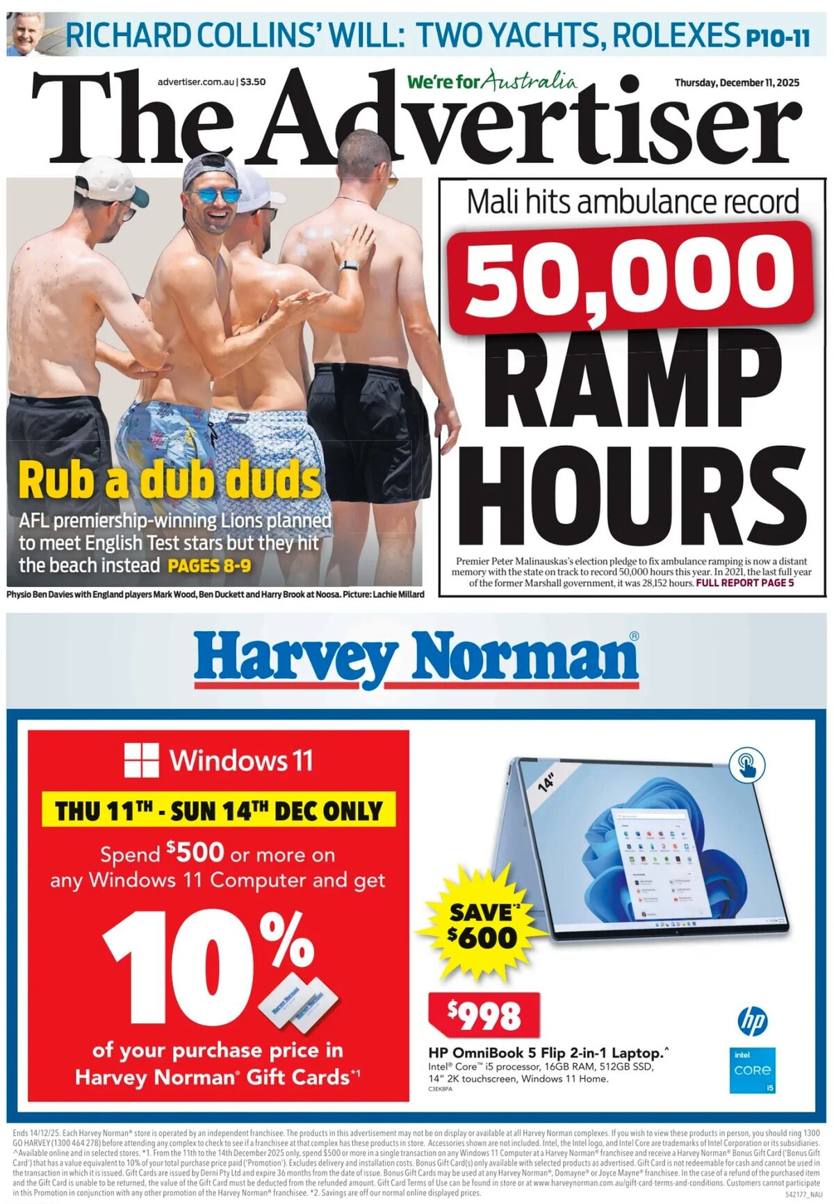 Prima Pagina The Advertiser 11/12/2025