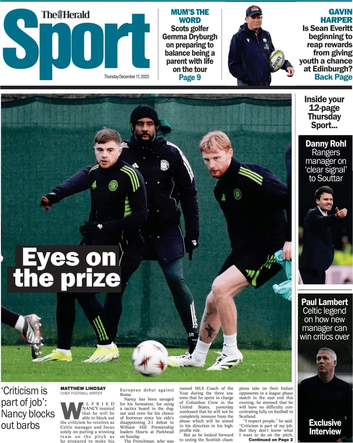Prima Pagina The Herald SPORT (Scotland) 11/12/2025