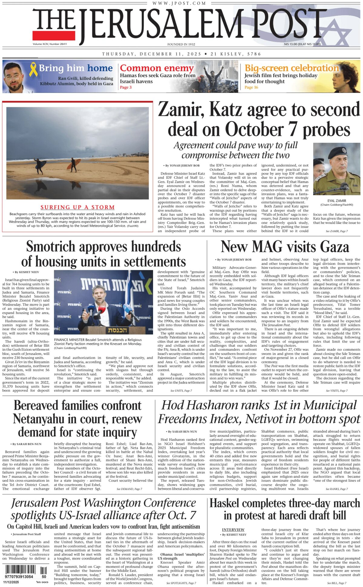Prima Pagina The Jerusalem Post 11/12/2025