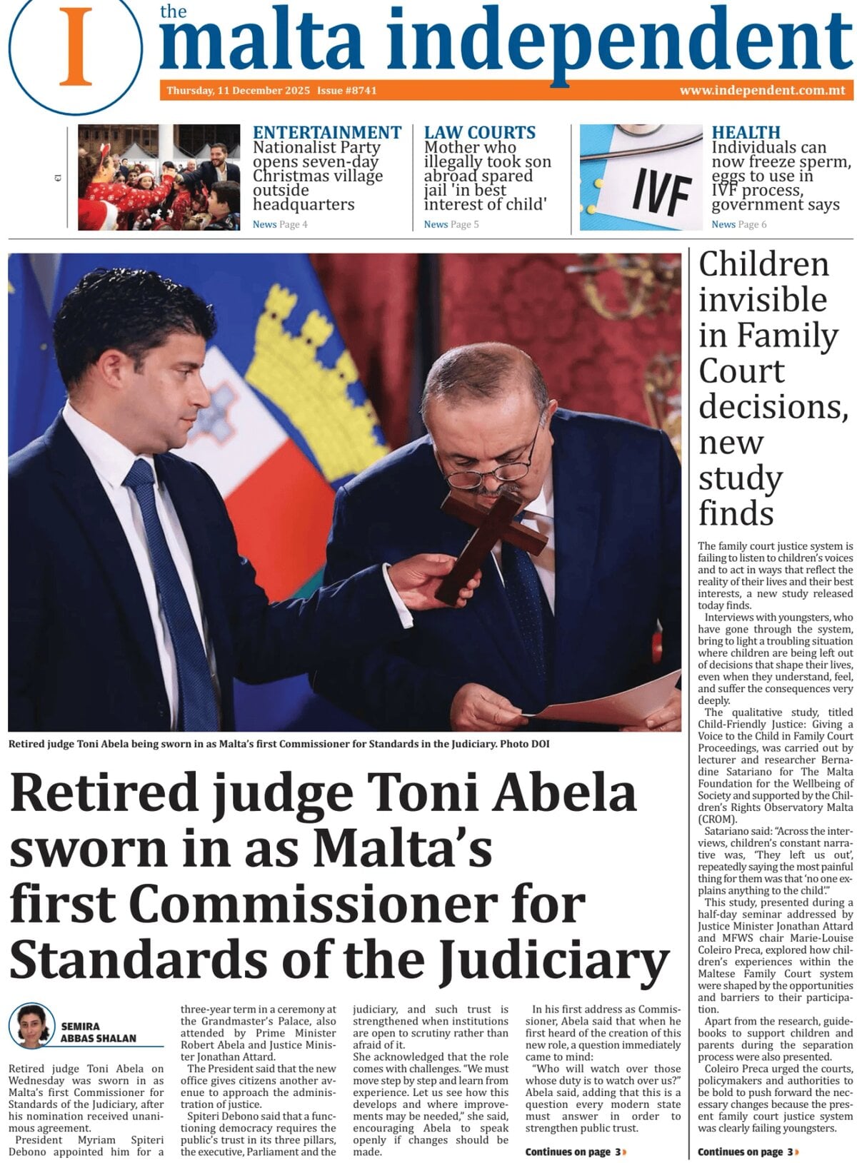 Prima Pagina The Malta Independent 11/12/2025