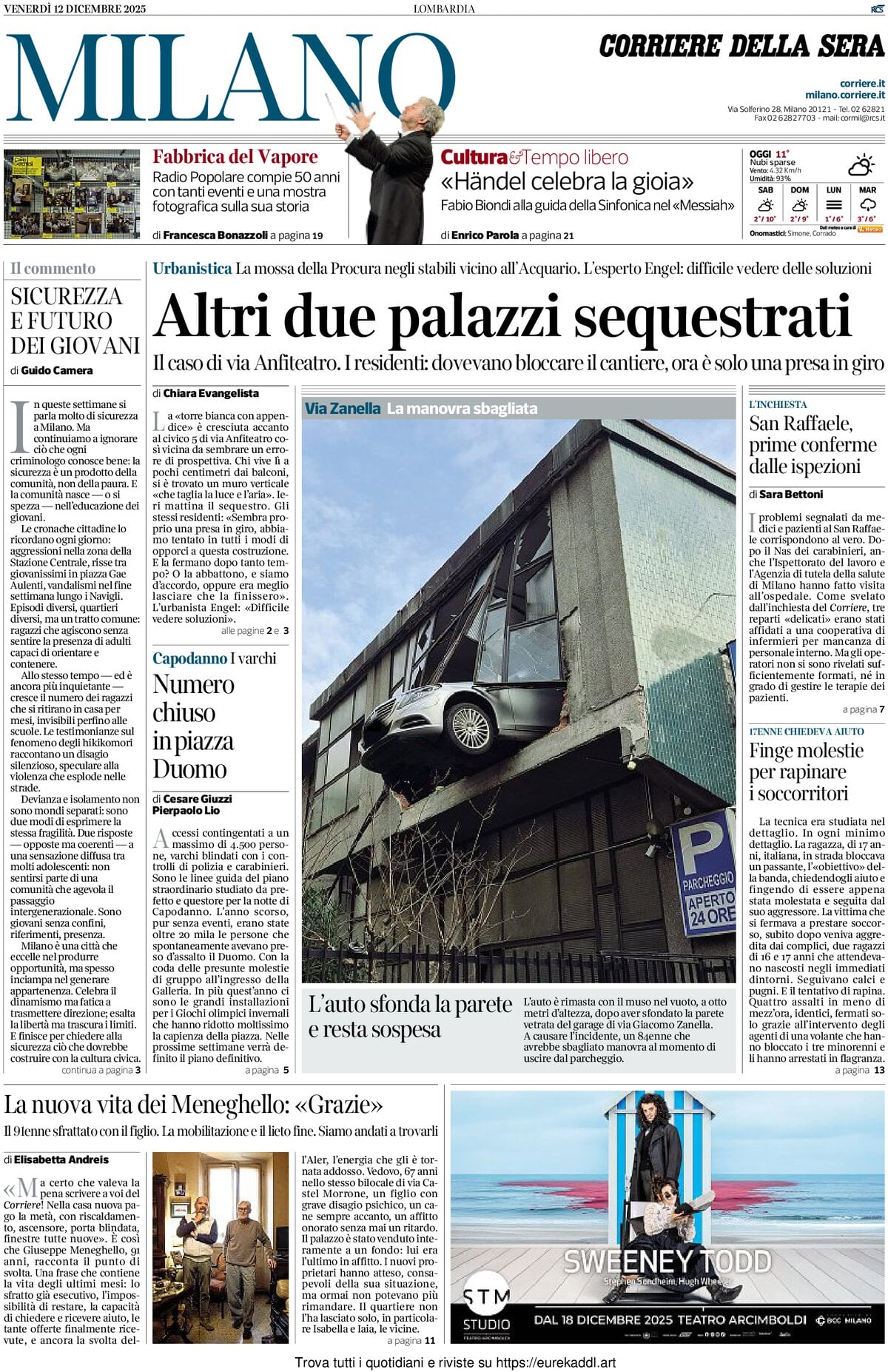 Prima Pagina Corriere della Sera (Milano) 12/12/2025