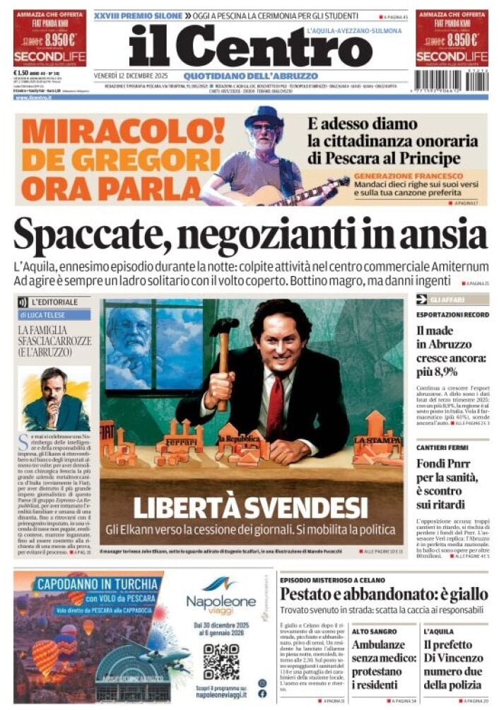 Prima Pagina Il Centro (L'Aquila) 12/12/2025