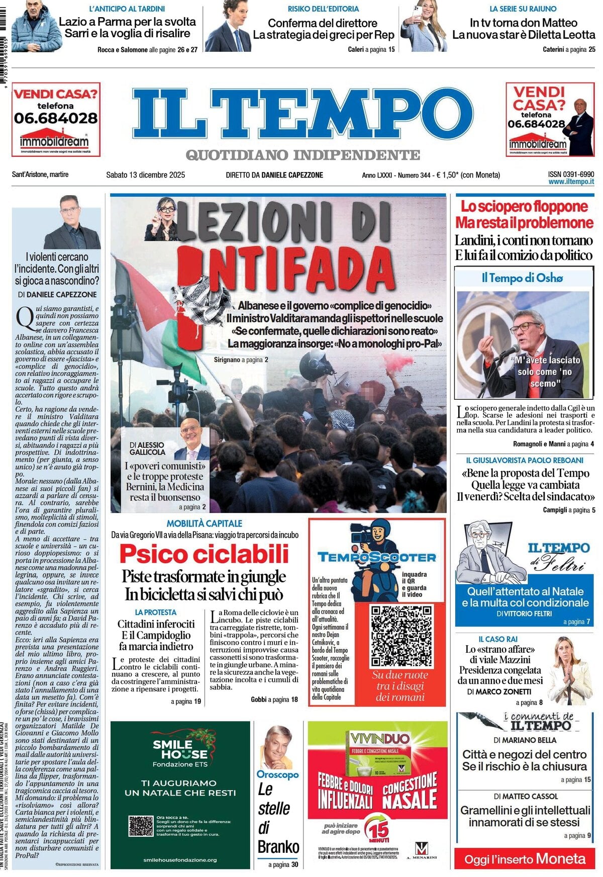 Prima Pagina Il Tempo 13/12/2025