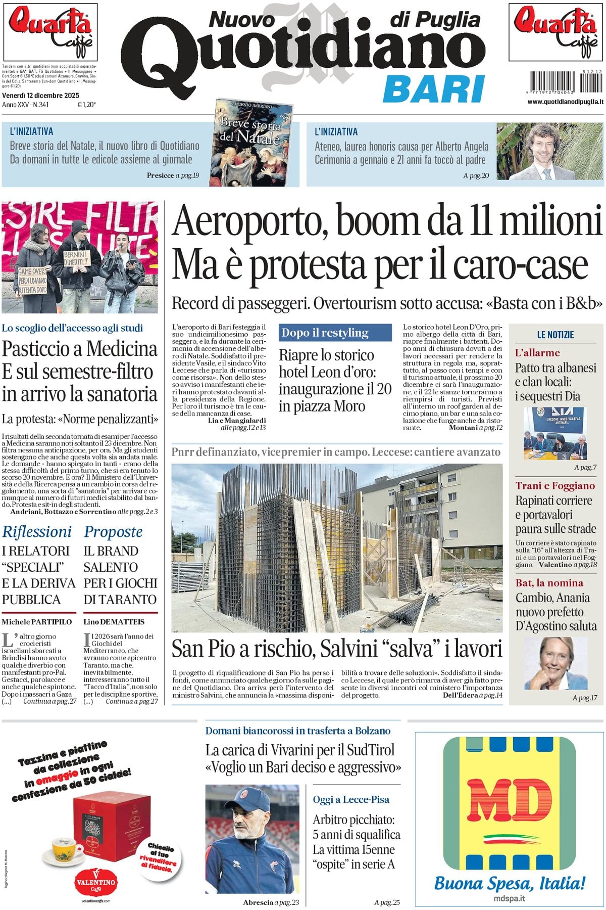 Prima Pagina Nuovo Quotidiano di Puglia (Bari) 12/12/2025