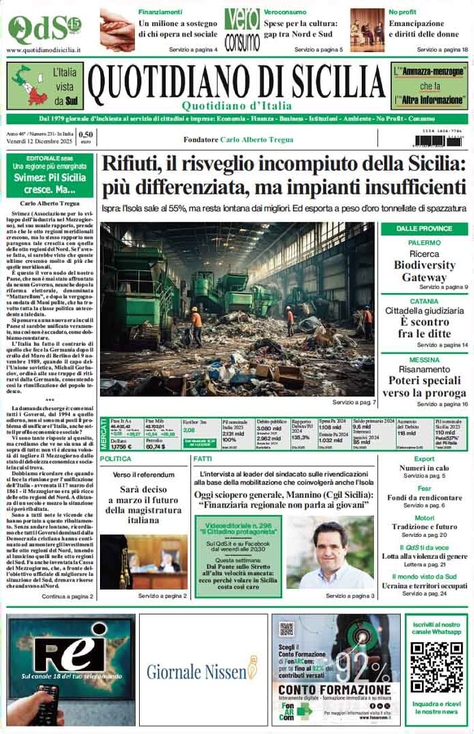 Prima Pagina Quotidiano di Sicilia 12/12/2025