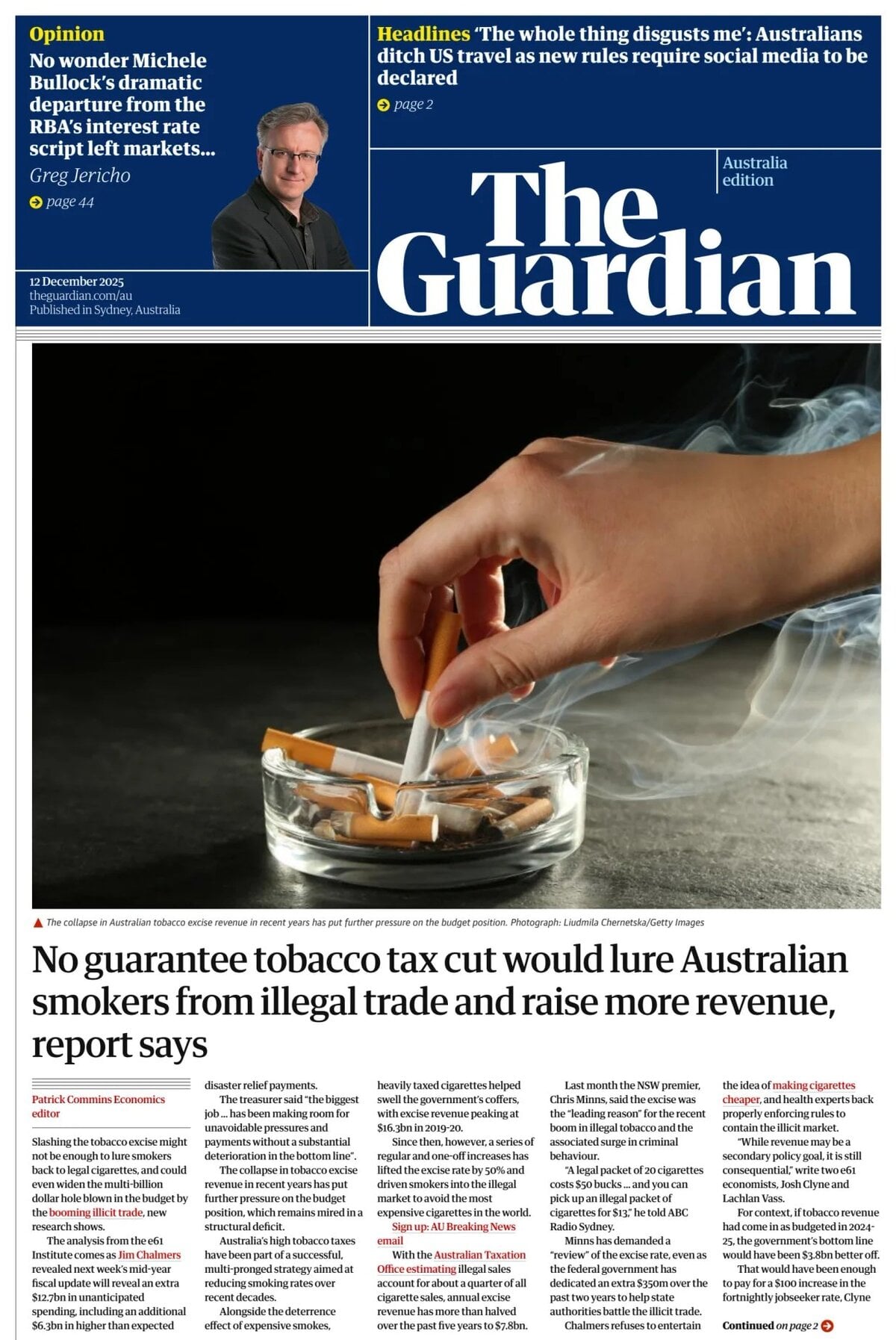 Prima Pagina The Guardian Australia 12/12/2025
