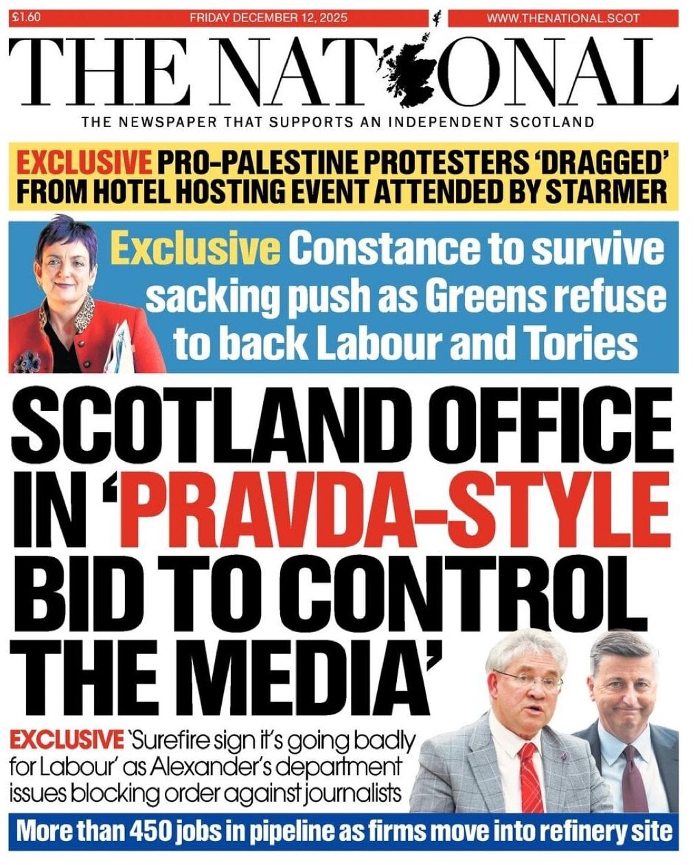 Prima Pagina The National (Scotland) 12/12/2025