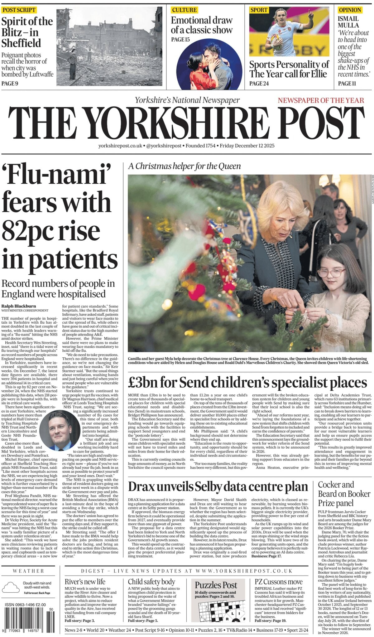Prima Pagina The Yorkshire Post 12/12/2025