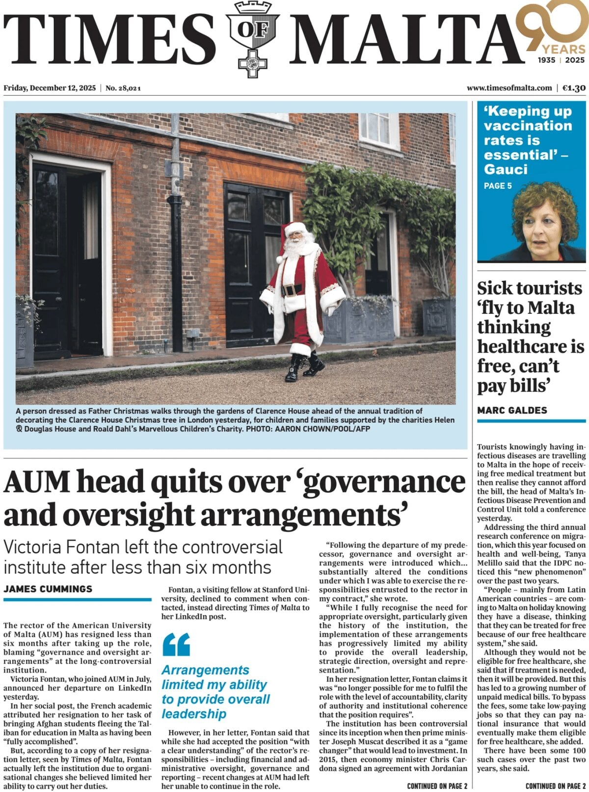Prima Pagina Times of Malta 12/12/2025