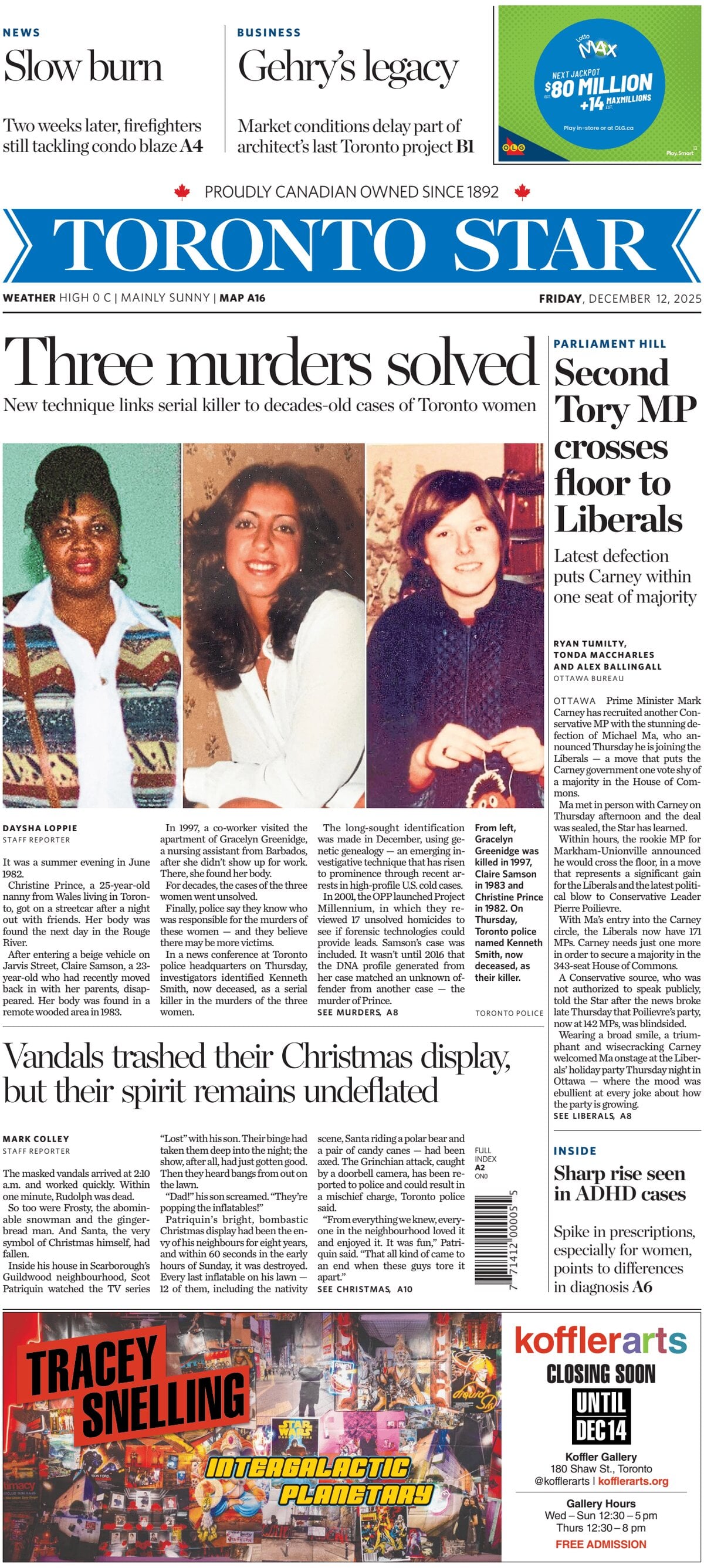Prima Pagina Toronto Star 12/12/2025
