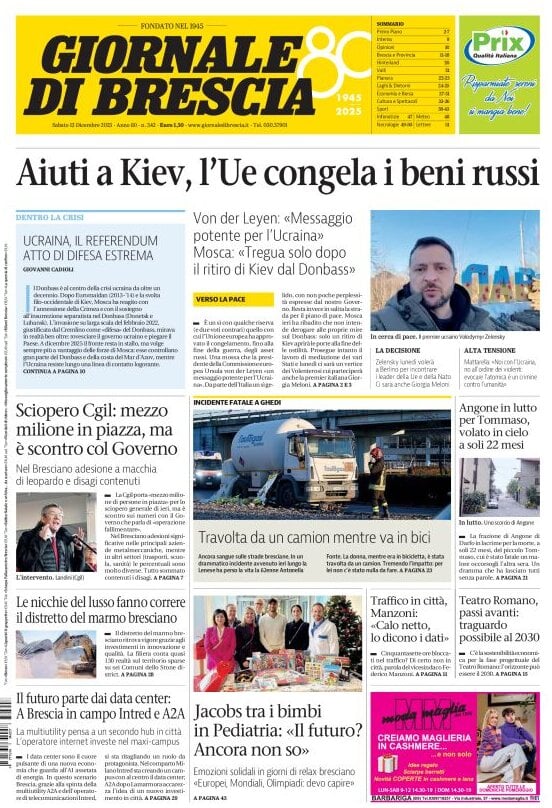 Prima Pagina Giornale di Brescia 13/12/2025