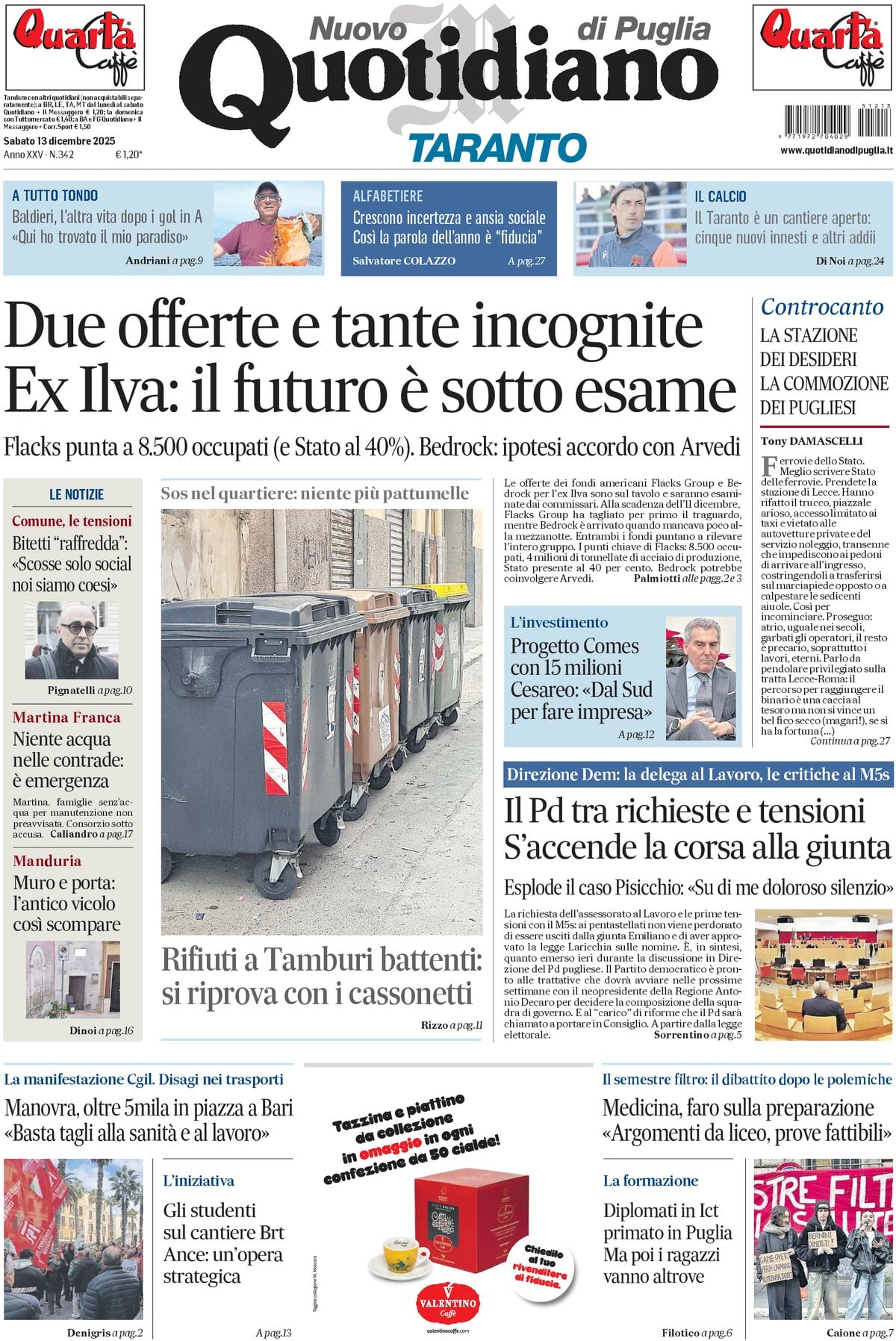 Prima Pagina Nuovo Quotidiano di Puglia (Taranto) 13/12/2025
