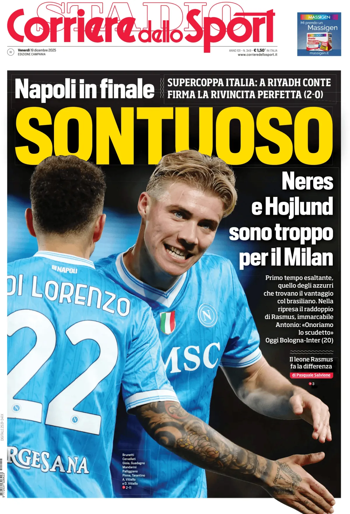Prima Pagina Corriere dello Sport (Campania) 19/12/2025