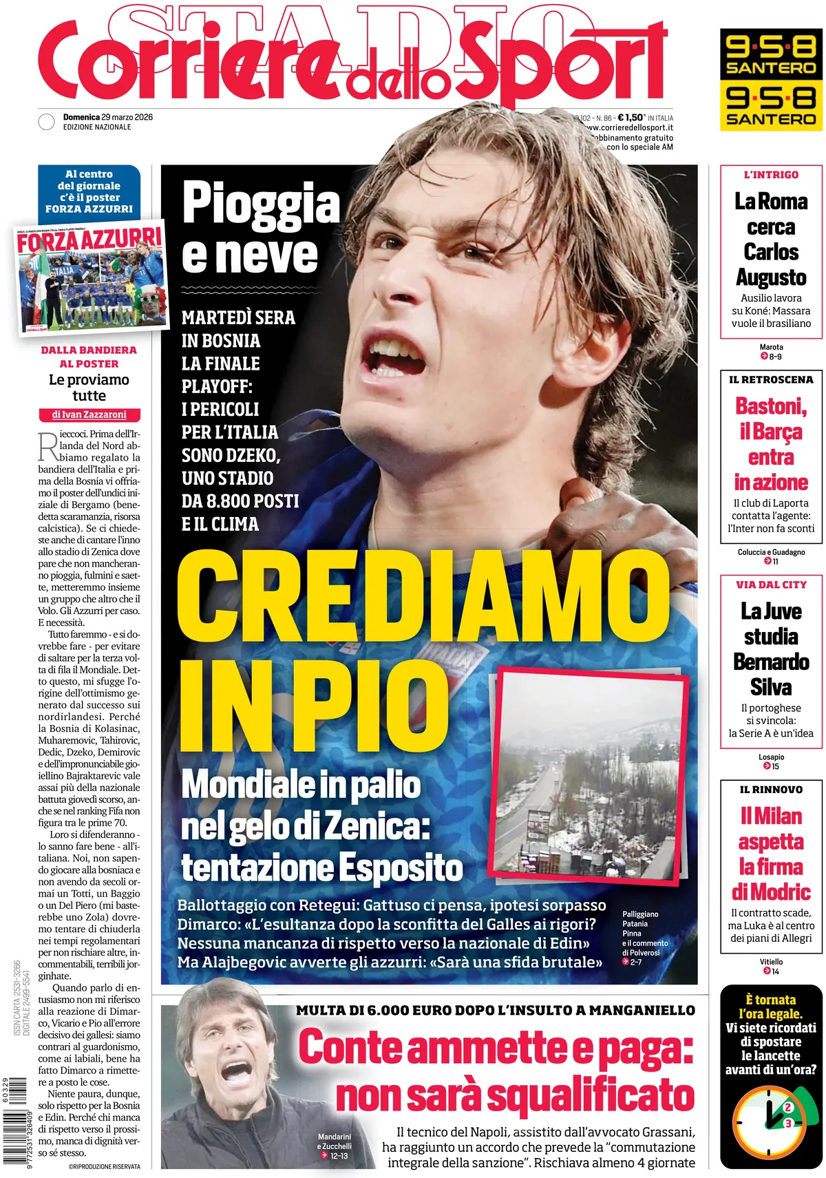 Prima Pagina Corriere dello Sport 29/03/2026