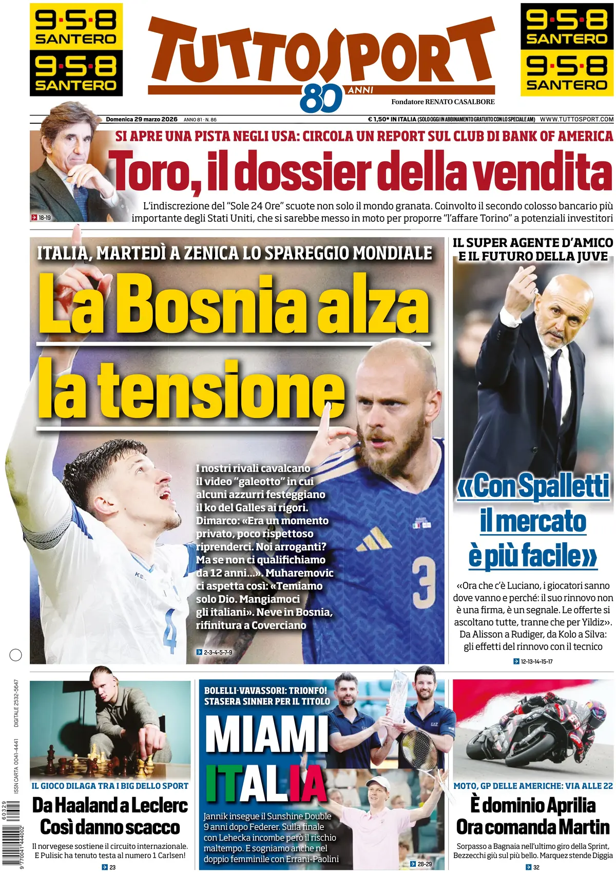 Prima Pagina Tuttosport 29/03/2026