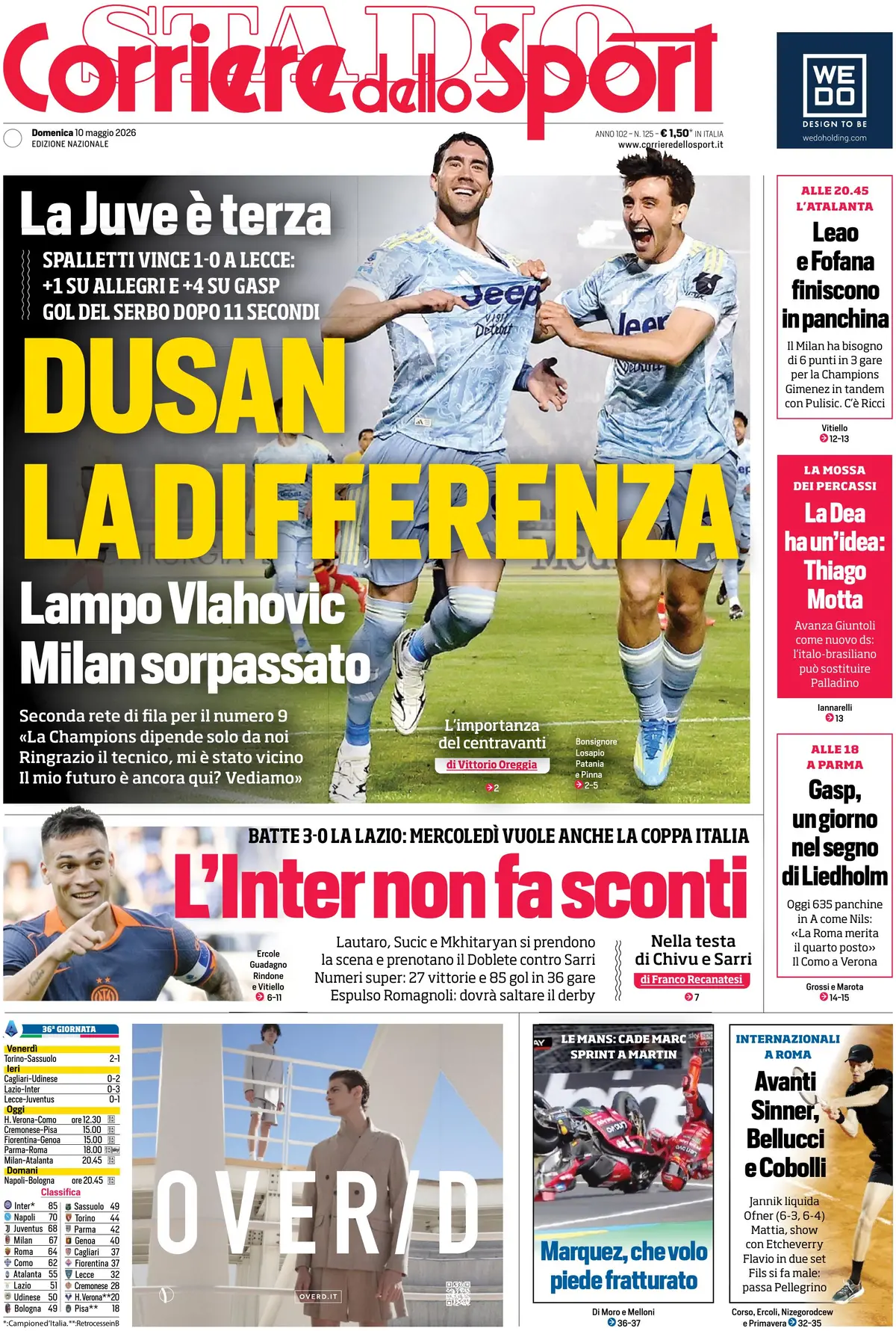Prima Pagina Corriere dello Sport 10/05/2026