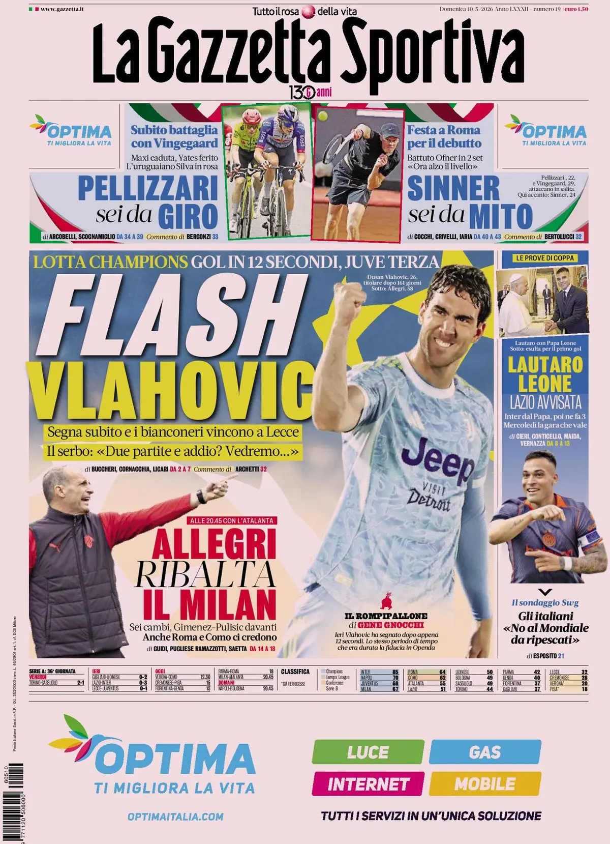Prima Pagina La Gazzetta dello Sport 10/05/2026