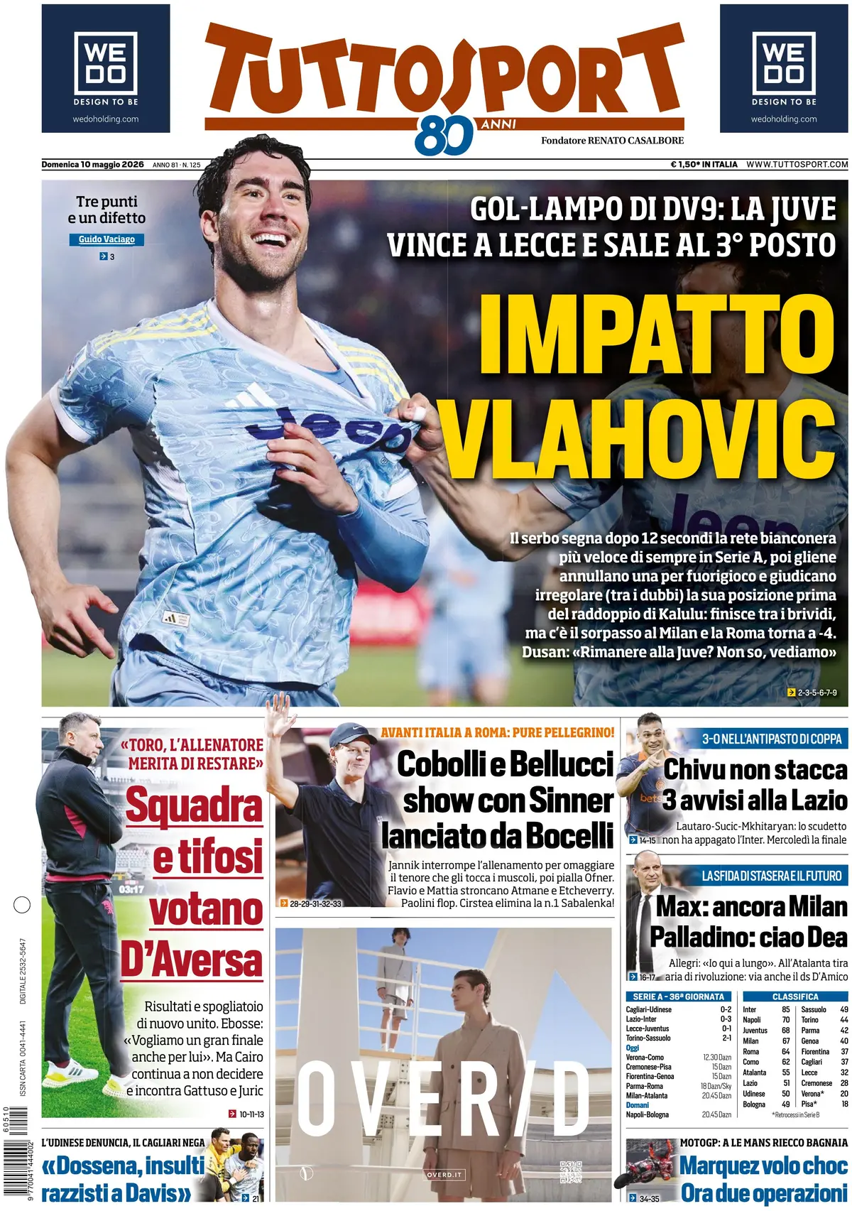 Prima Pagina Tuttosport 10/05/2026