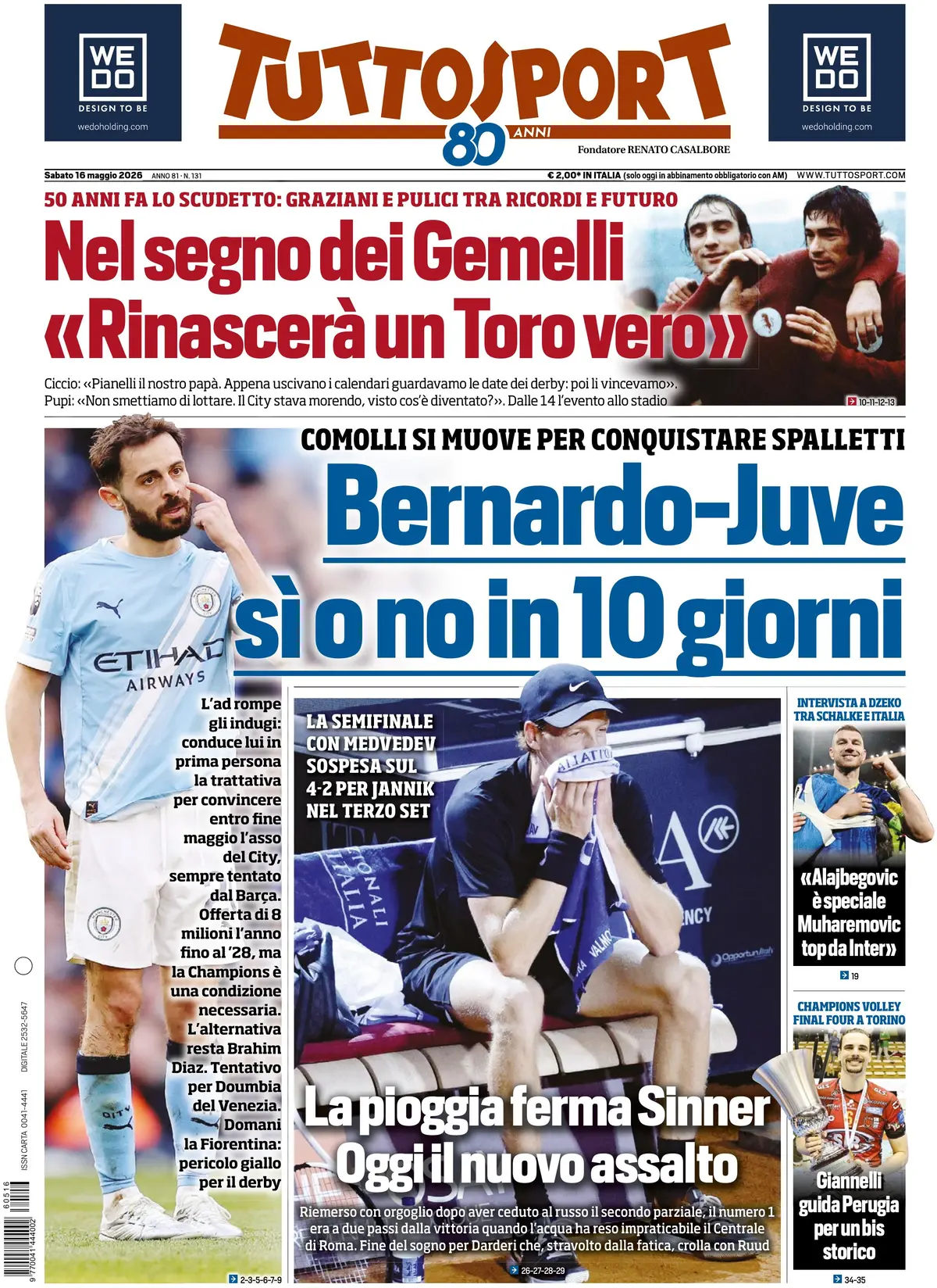 Prima Pagina Tuttosport 16/05/2026