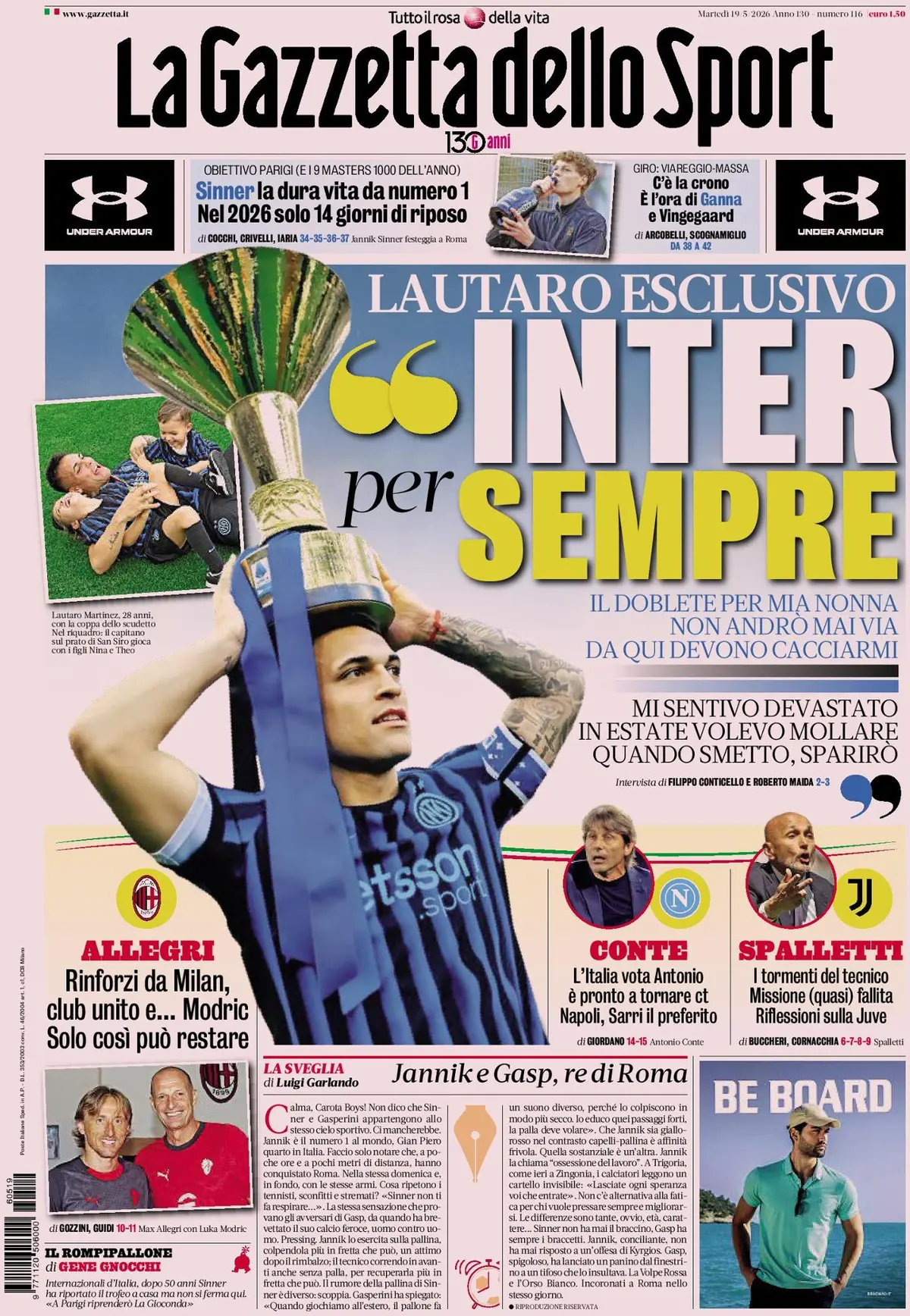 Prima Pagina La Gazzetta dello Sport 19/05/2026