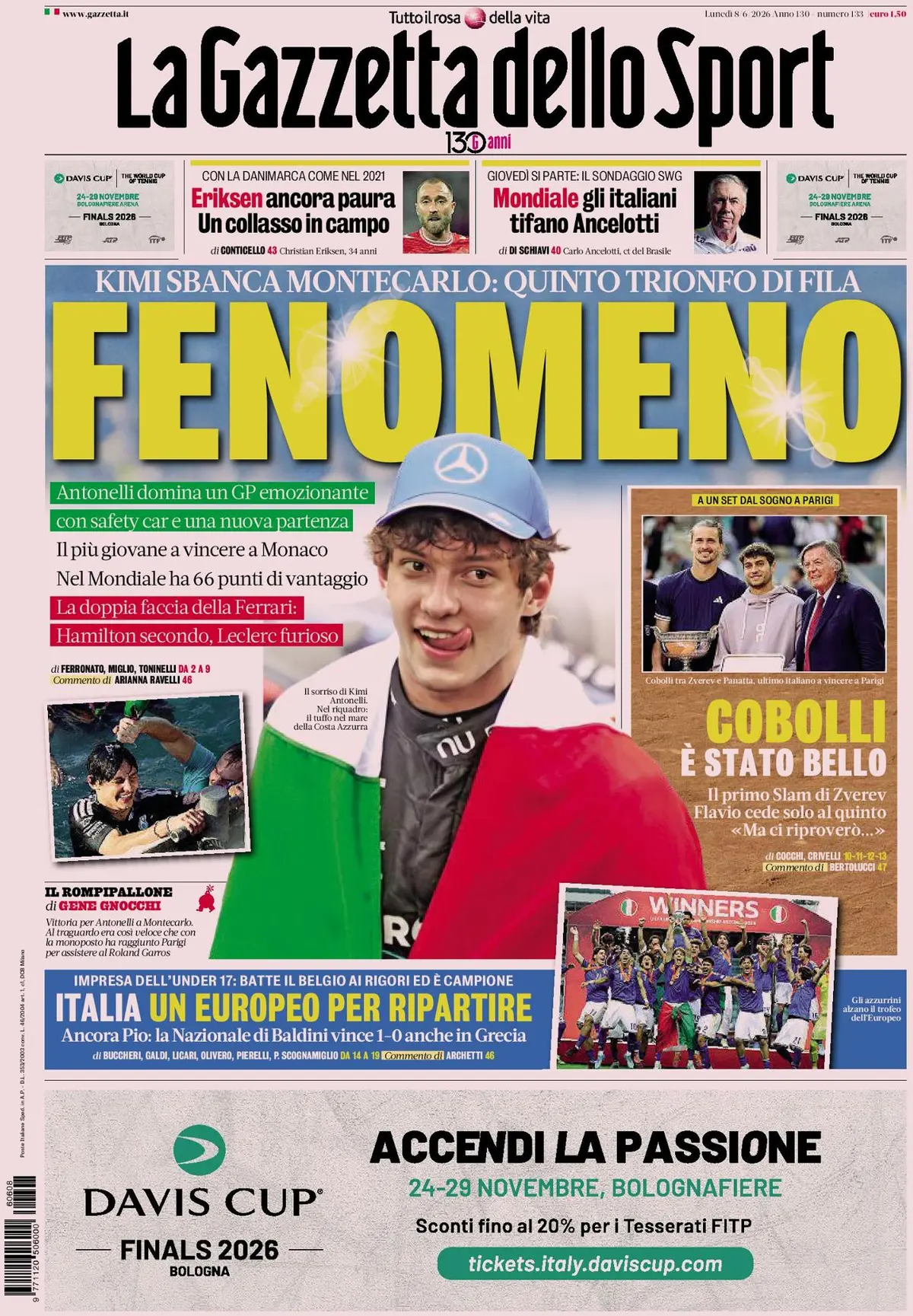 Prima Pagina La Gazzetta dello Sport 08/06/2026