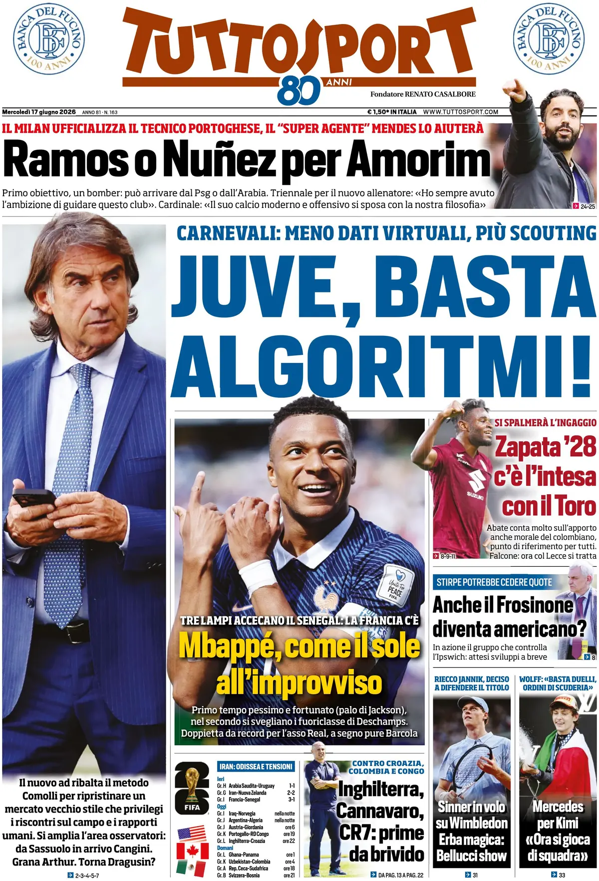 Prima Pagina Tuttosport 17/06/2026