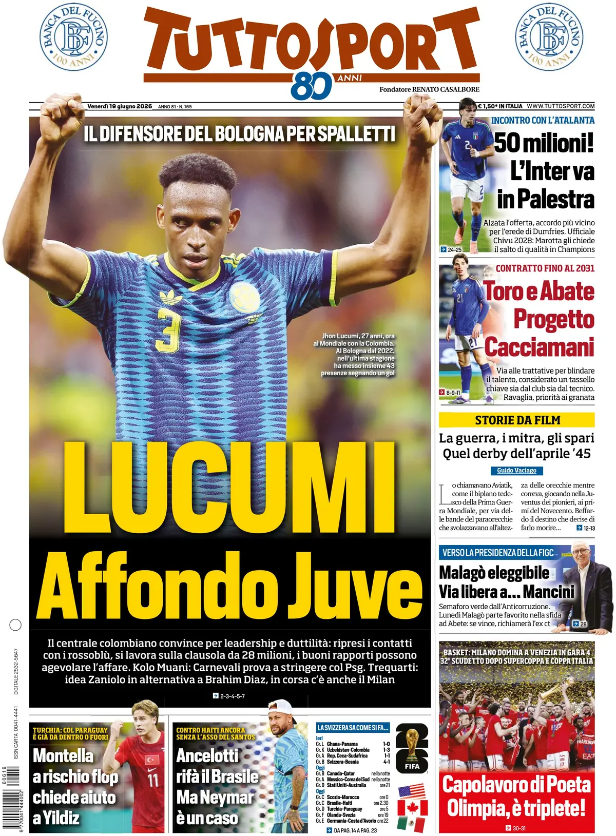 Prima Pagina Tuttosport 19/06/2026
