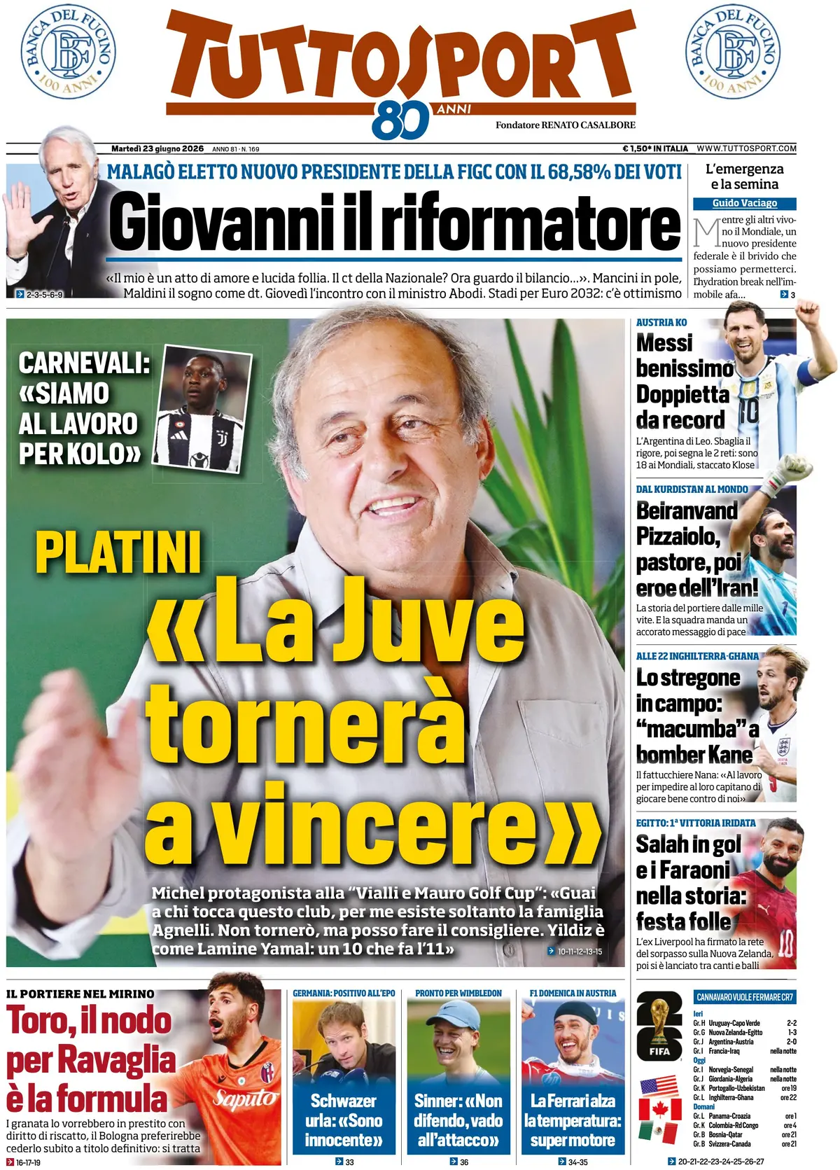Prima Pagina Tuttosport 23/06/2026