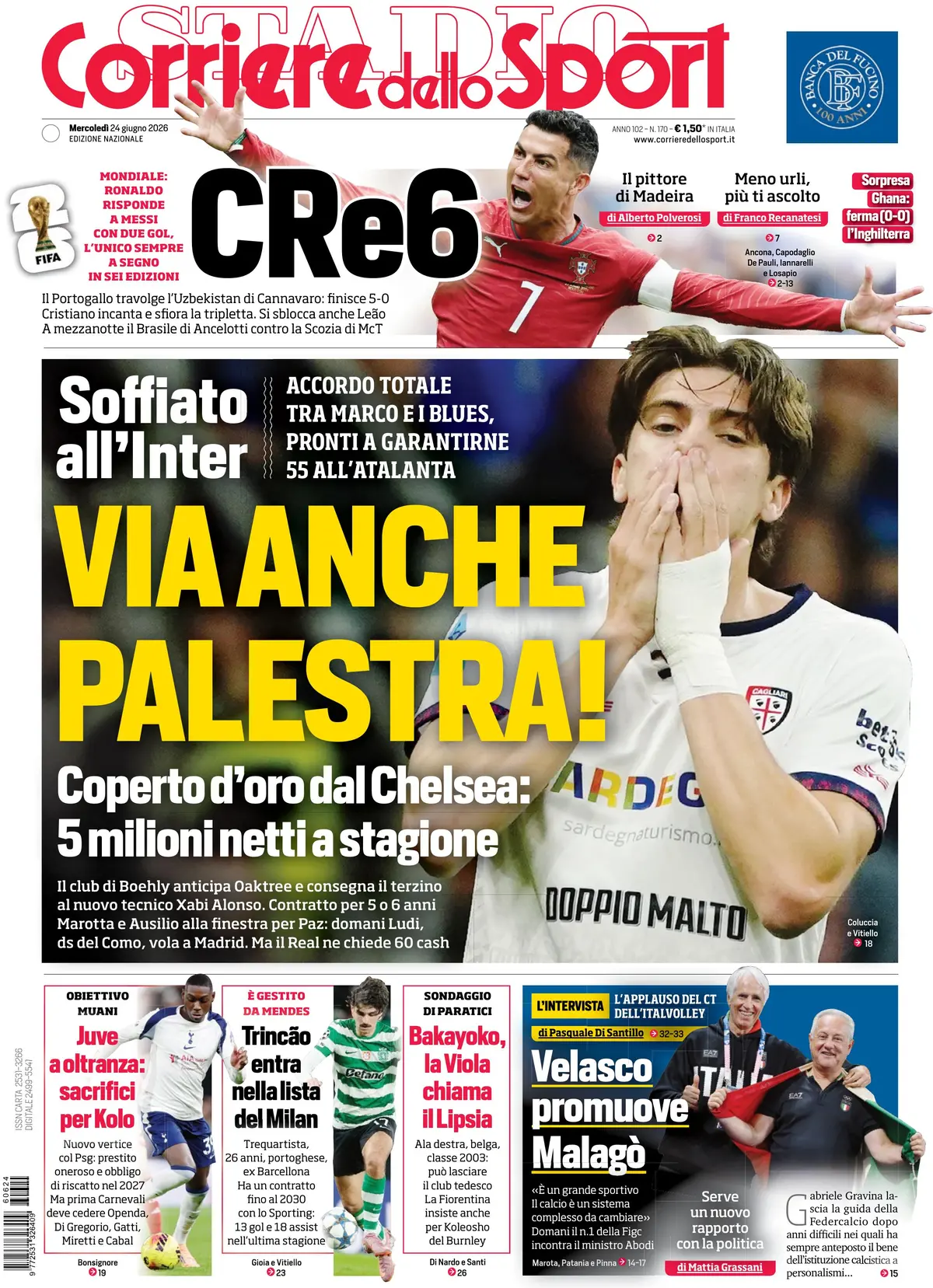 Prima Pagina Corriere dello Sport 24/06/2026