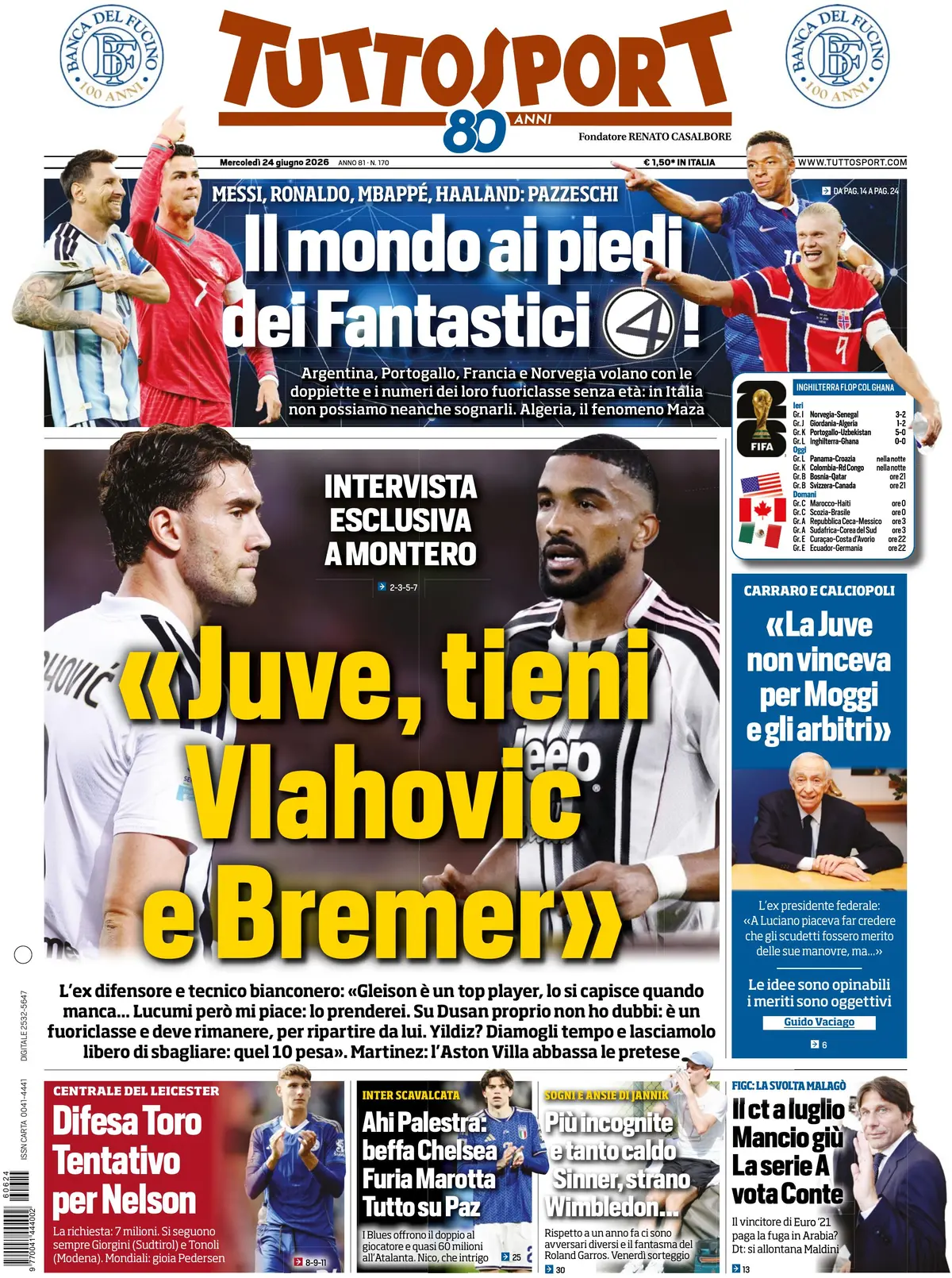 Prima Pagina Tuttosport 24/06/2026