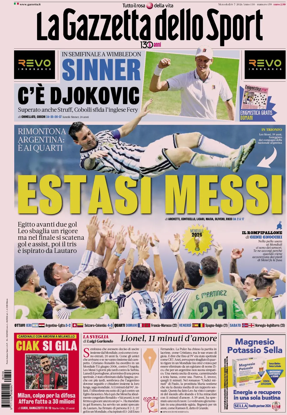 Prima Pagina La Gazzetta dello Sport 08/07/2026