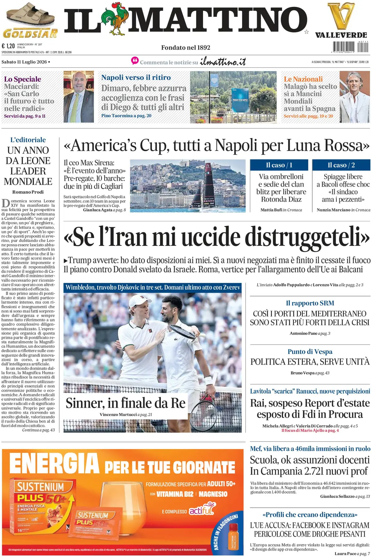 Prima Pagina Il Mattino 11/07/2026