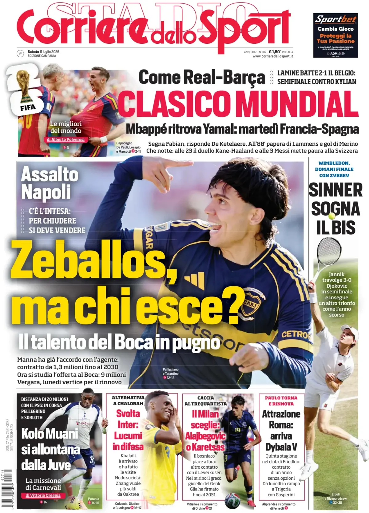 Prima Pagina Corriere dello Sport | Campania 11/07/2026